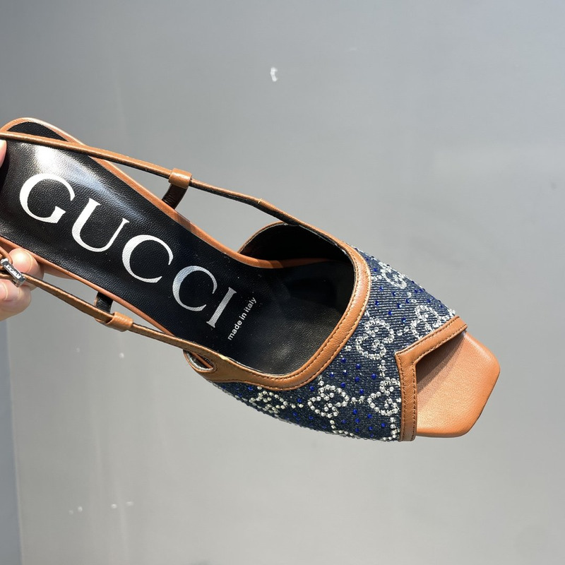 G*u*i gg-embellished slingback pumps brown and blue