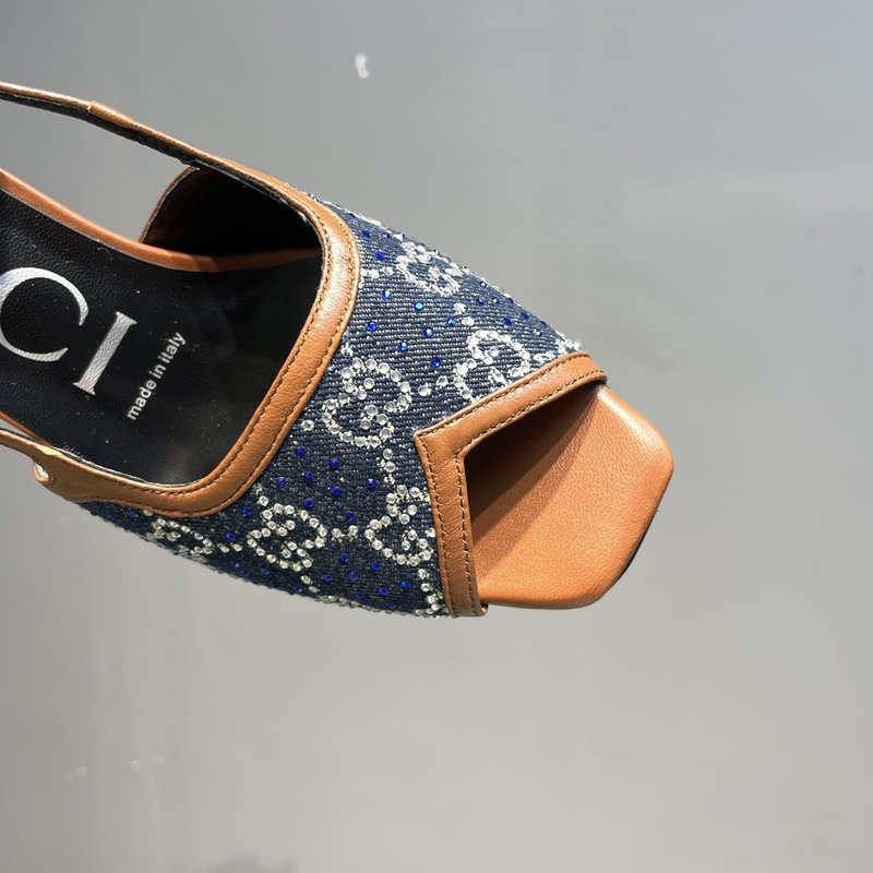 G*u*i gg-embellished slingback pumps brown and blue