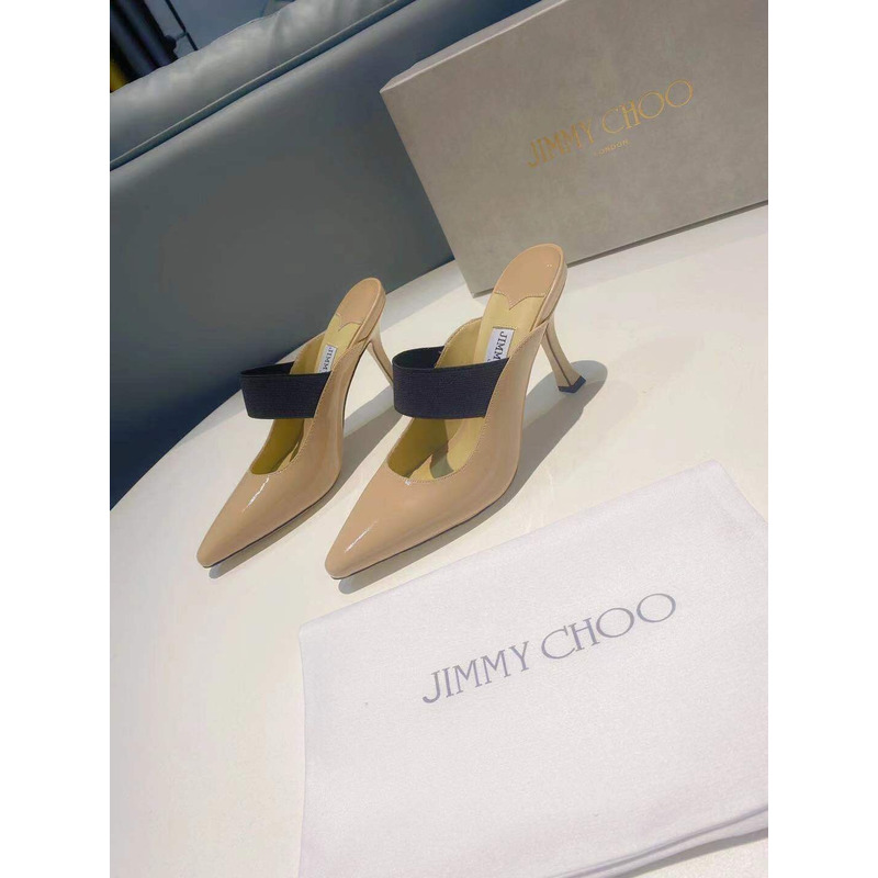 Jimmy Choo Pointed Toe High Heel Slippers Khaki