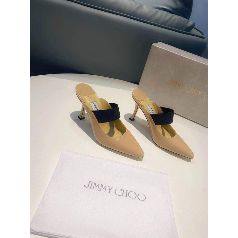 Jimmy Choo Pointed Toe High Heel Slippers Khaki