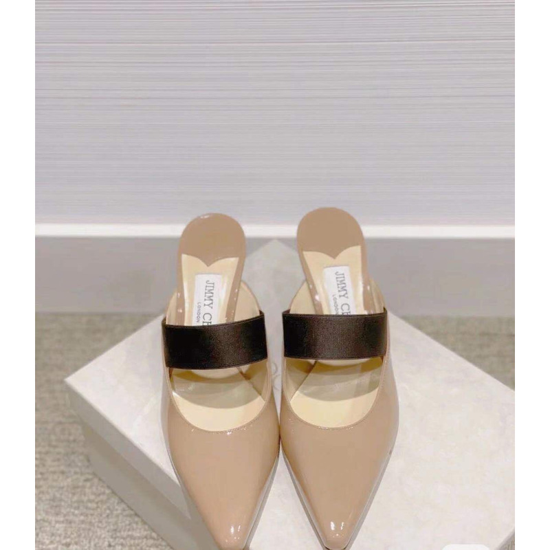 Jimmy Choo Pointed Toe High Heel Slippers Khaki