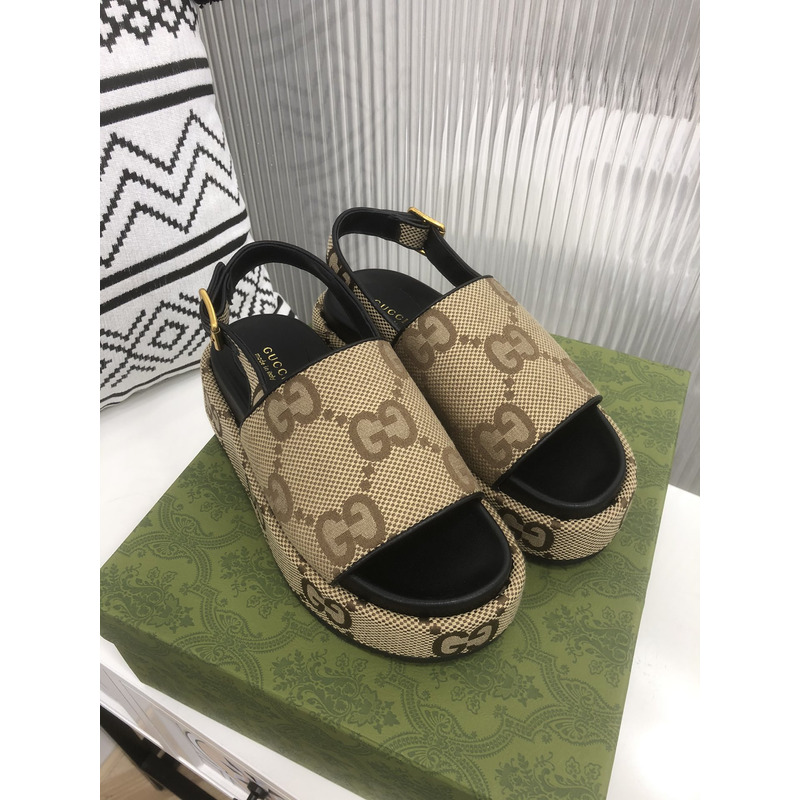 G*u*i angelina logo-jacquard canvas slingback platform sandals