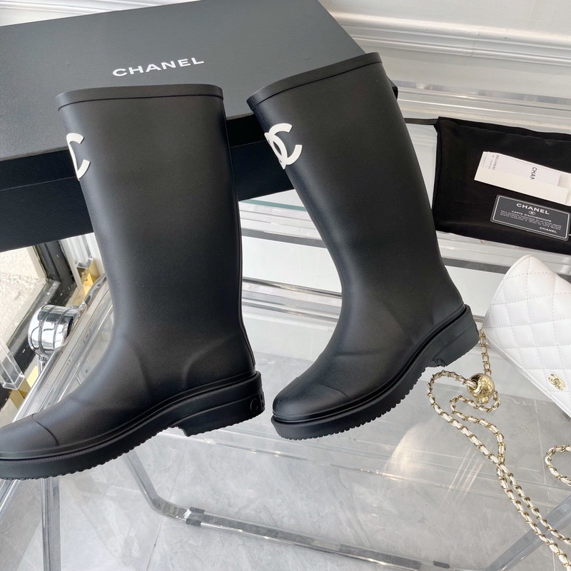 Ch*el vintage rain boots black