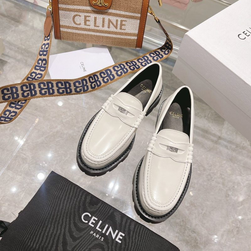 Ce**e luco triomphe buffed calfskin loafers white