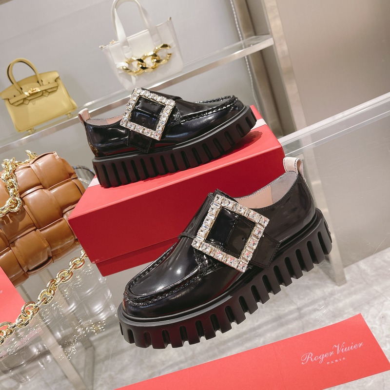 Roger Vivier Go-Thick Strass Buckle Loafers in Patent Leather Black