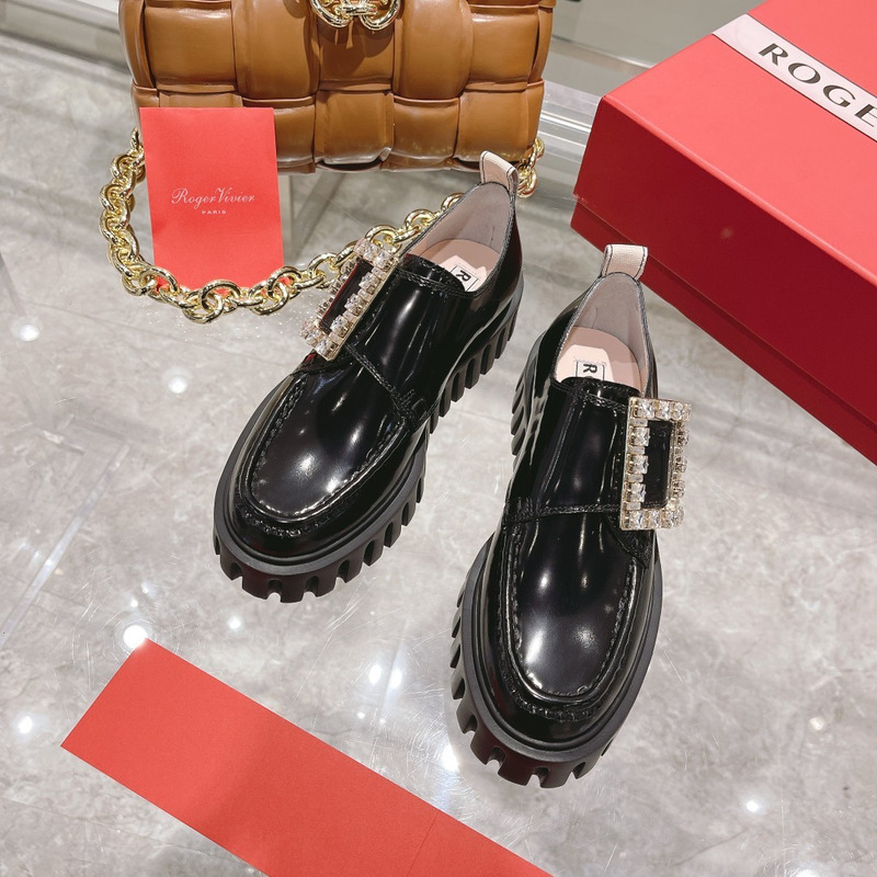 Roger Vivier Go-Thick Strass Buckle Loafers in Patent Leather Black