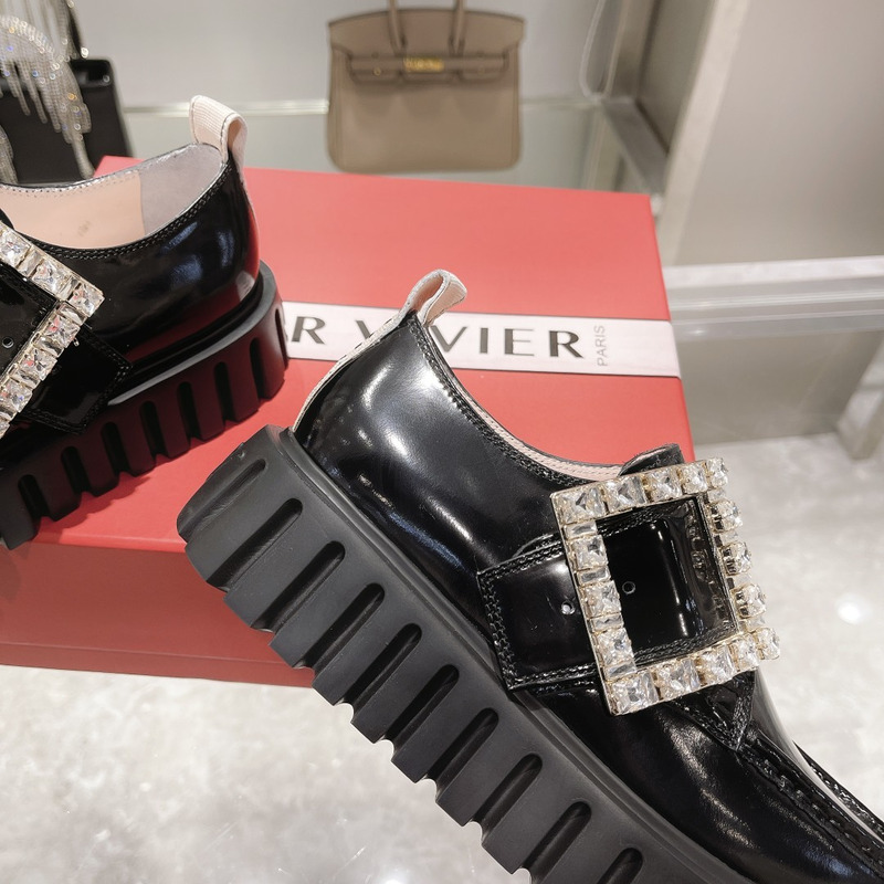 Roger Vivier Go-Thick Strass Buckle Loafers in Patent Leather Black