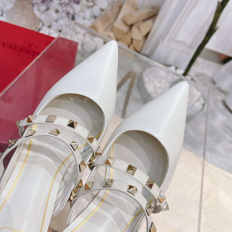 Valentino Garavani Calfskin Pointed-toe Stiletto Studded Roman Mules White