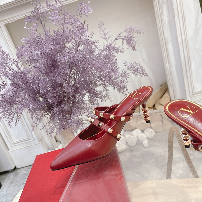 Valentino Garavani Calfskin Pointed-toe Stiletto Studded Roman Mules Burgundy