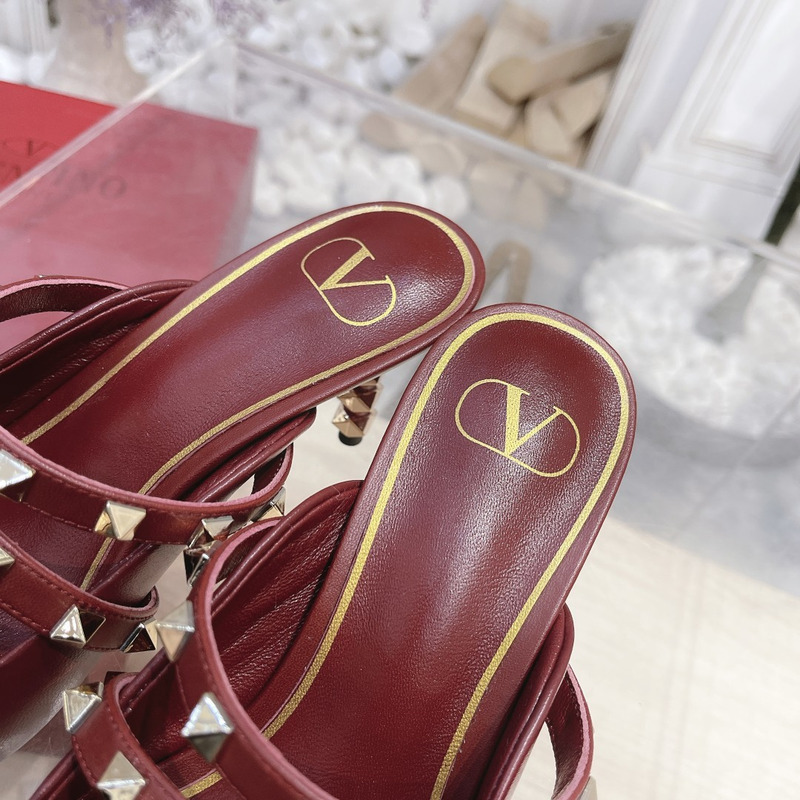 Valentino Garavani Calfskin Pointed-toe Stiletto Studded Roman Mules Burgundy