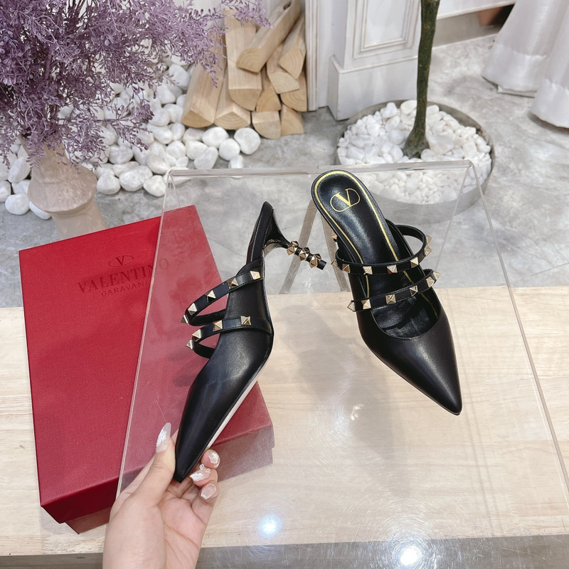 Valentino Garavani Calfskin Pointed-toe Stiletto Studded Roman Mules Black