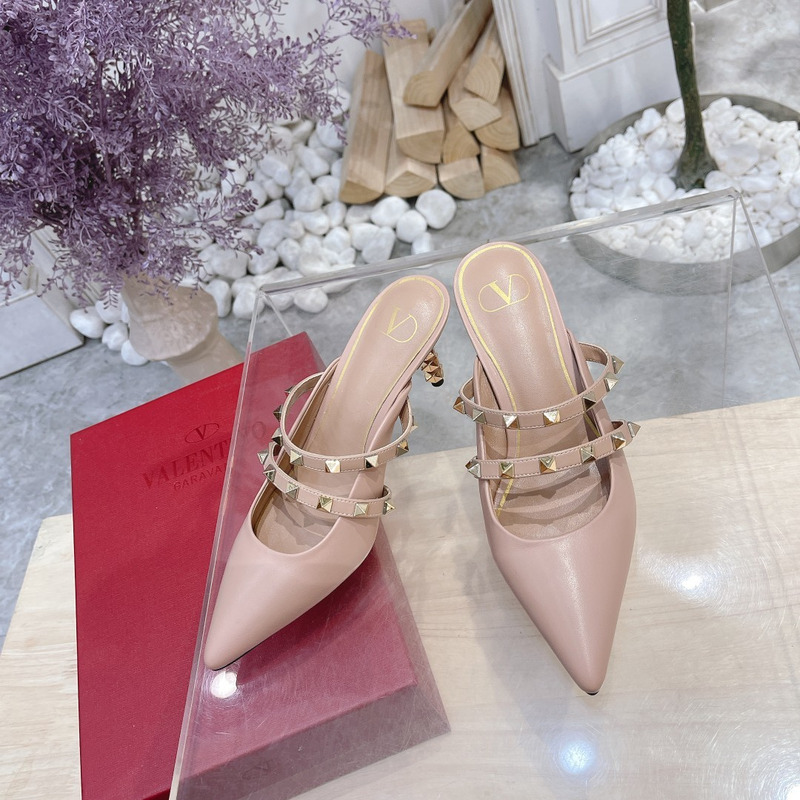 Valentino Garavani Calfskin Pointed-toe Stiletto Studded Roman Mules Pink