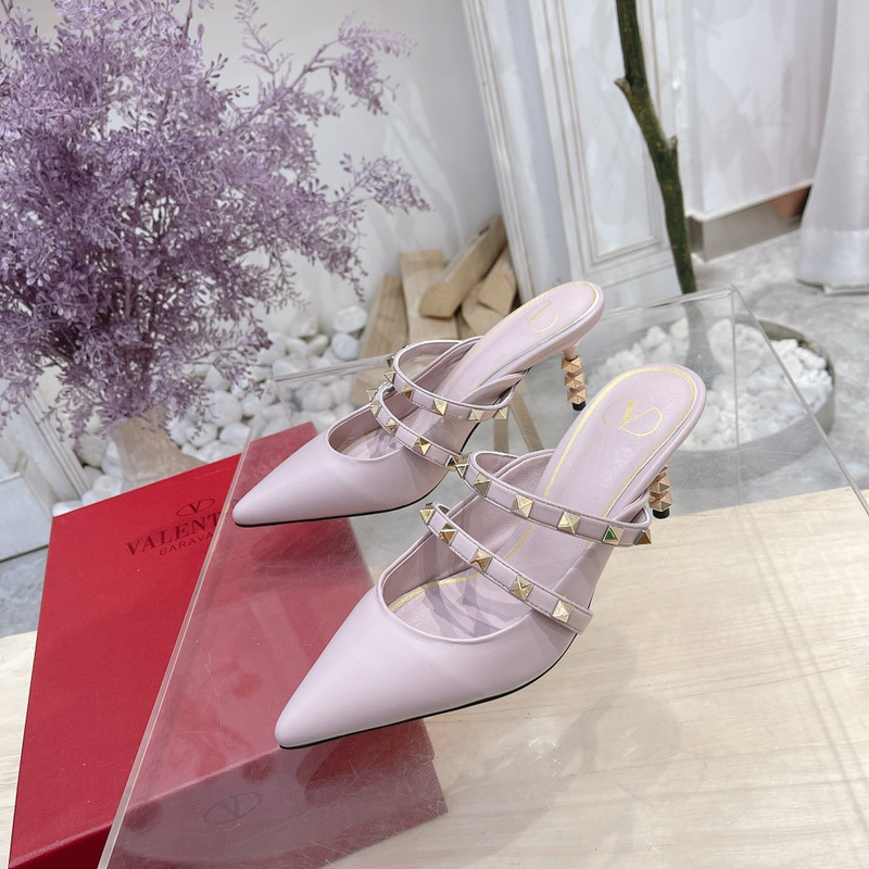 Valentino Garavani Calfskin Pointed-toe Stiletto Studded Roman Mules Purple