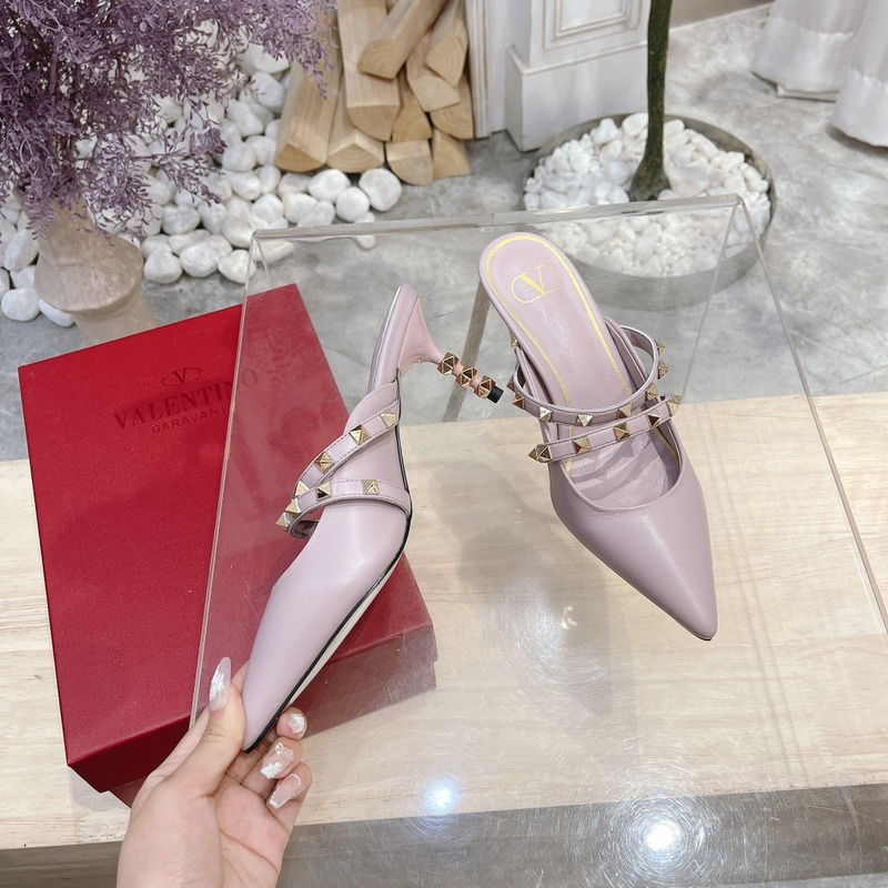 Valentino Garavani Calfskin Pointed-toe Stiletto Studded Roman Mules Purple