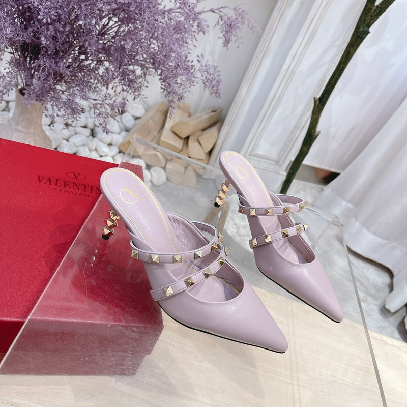 Valentino Garavani Calfskin Pointed-toe Stiletto Studded Roman Mules Purple