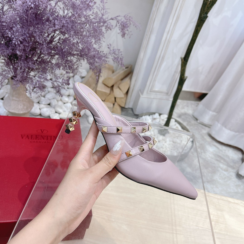 Valentino Garavani Calfskin Pointed-toe Stiletto Studded Roman Mules Purple