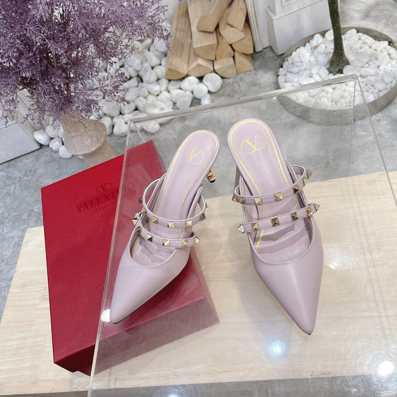 Valentino Garavani Calfskin Pointed-toe Stiletto Studded Roman Mules Purple