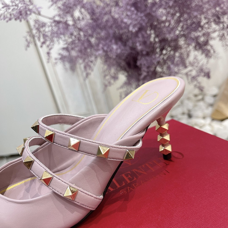 Valentino Garavani Calfskin Pointed-toe Stiletto Studded Roman Mules Purple