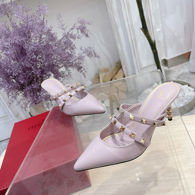 Valentino Garavani Calfskin Pointed-toe Stiletto Studded Roman Mules Purple