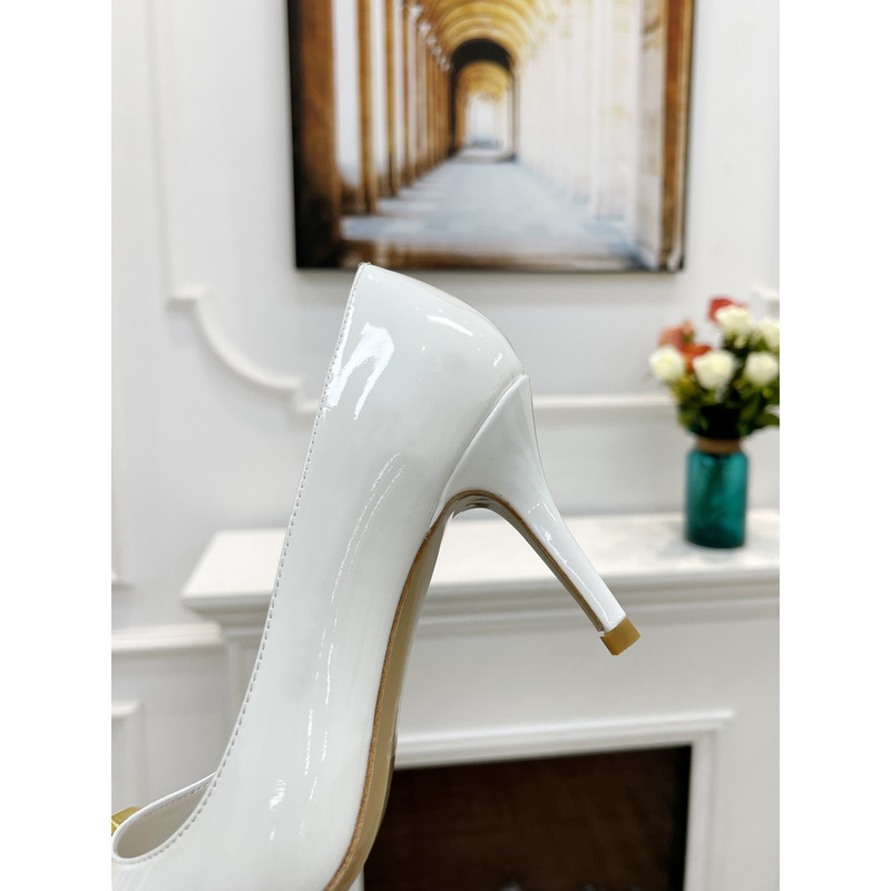 Valentino Ladies Sandals Feminine V Buckle Pointed Toe Medium Heel Stiletto Shoes White