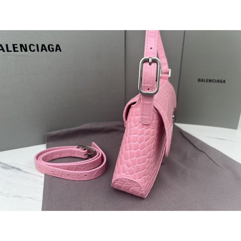 Ba*len*cia*ga  croc-embossed calfskin handbag pink