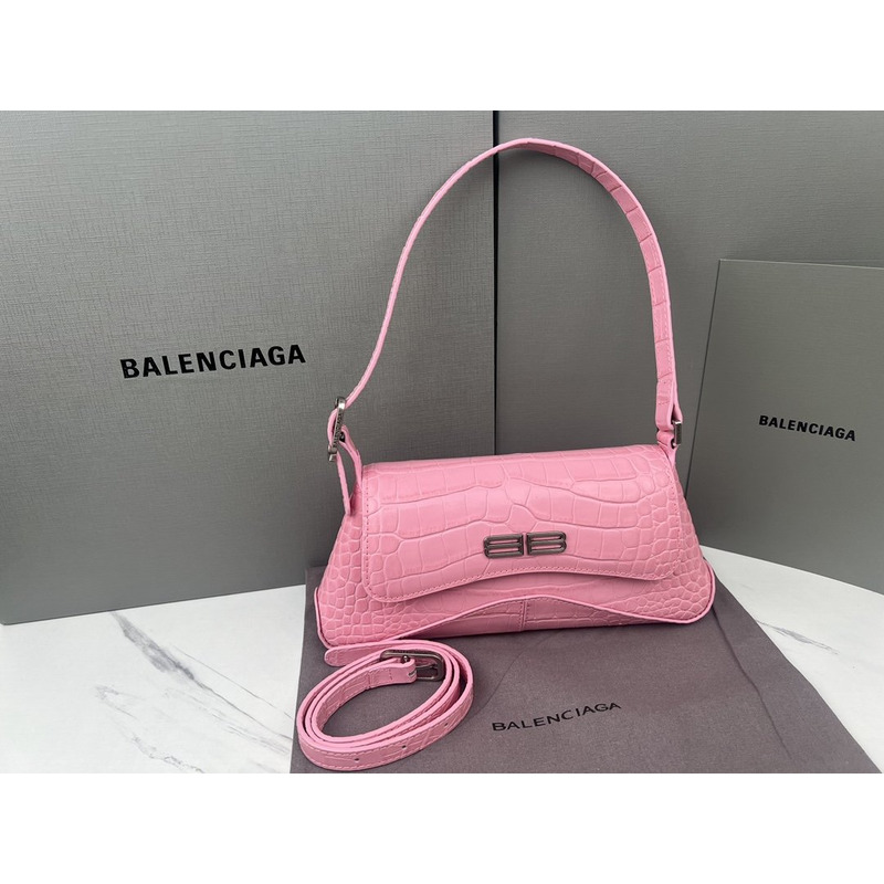 Ba*len*cia*ga  croc-embossed calfskin handbag pink