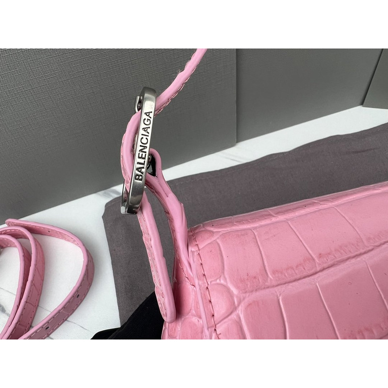 Ba*len*cia*ga  croc-embossed calfskin handbag pink