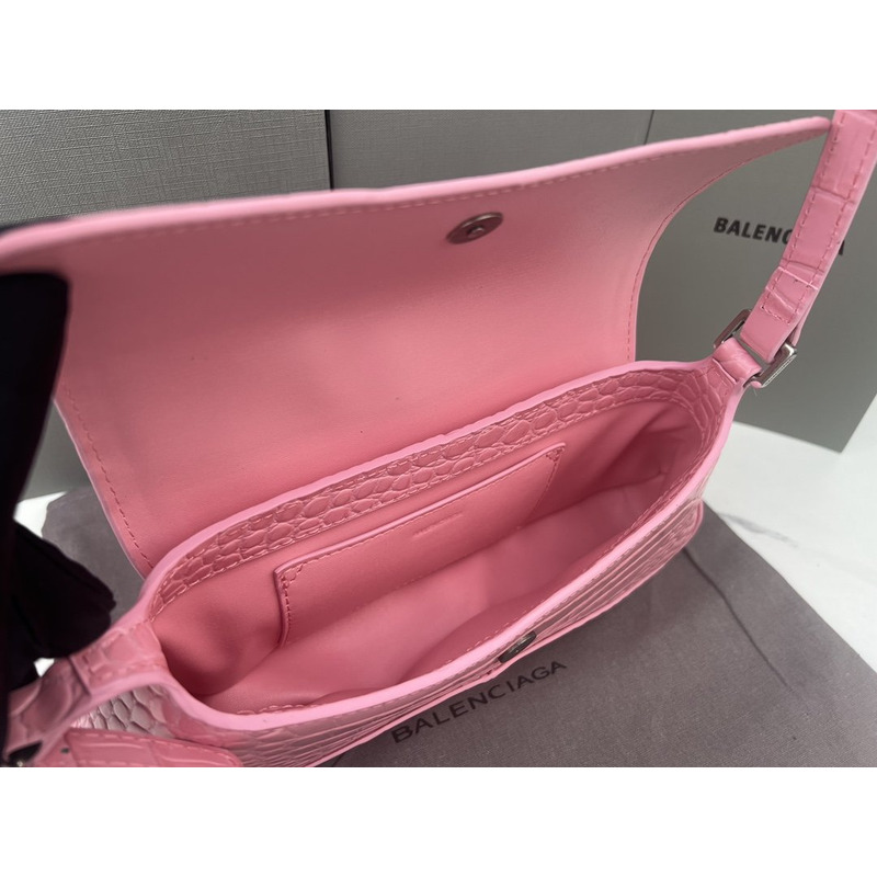 Ba*len*cia*ga  croc-embossed calfskin handbag pink