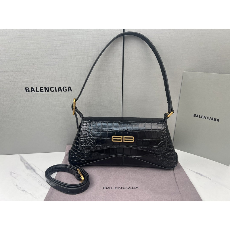 Ba*len*cia*ga  croc-embossed calfskin handbag black