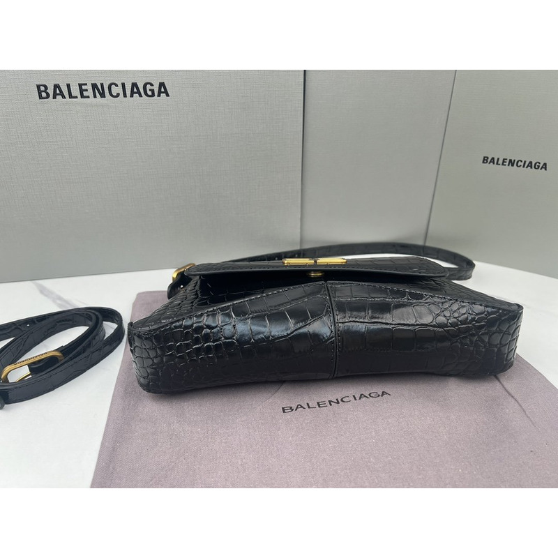 Ba*len*cia*ga  croc-embossed calfskin handbag black