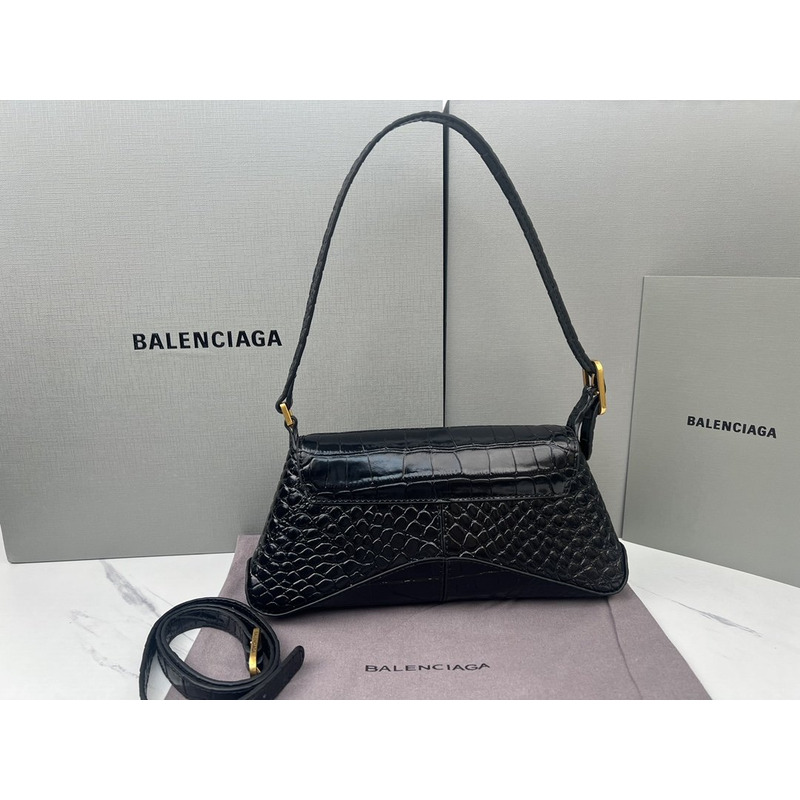 Ba*len*cia*ga  croc-embossed calfskin handbag black