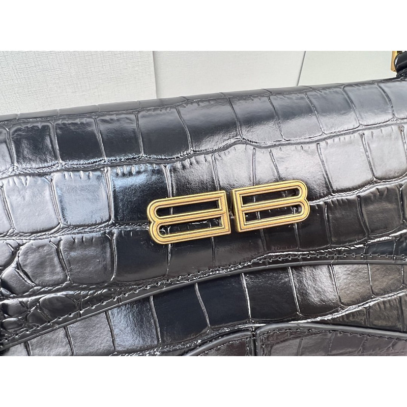 Ba*len*cia*ga  croc-embossed calfskin handbag black