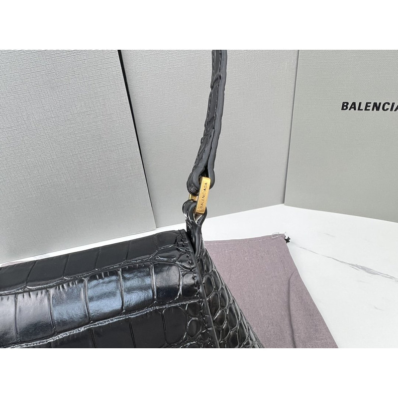 Ba*len*cia*ga  croc-embossed calfskin handbag black