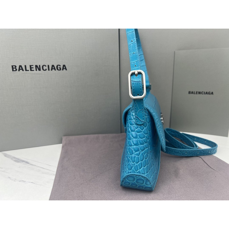 Ba*len*cia*ga  croc-embossed calfskin handbag blue