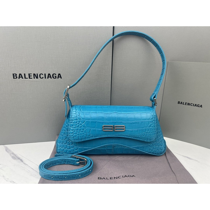 Ba*len*cia*ga  croc-embossed calfskin handbag blue