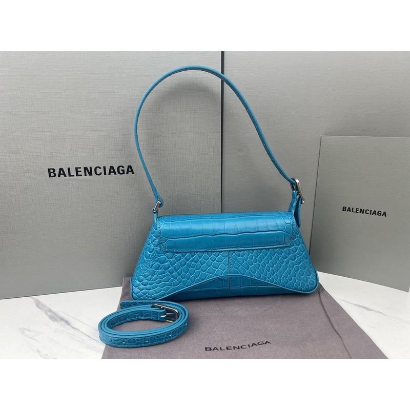 Ba*len*cia*ga  croc-embossed calfskin handbag blue