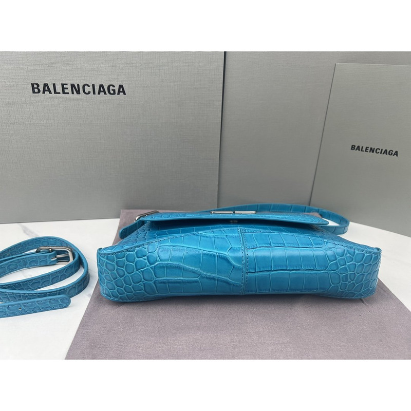 Ba*len*cia*ga  croc-embossed calfskin handbag blue