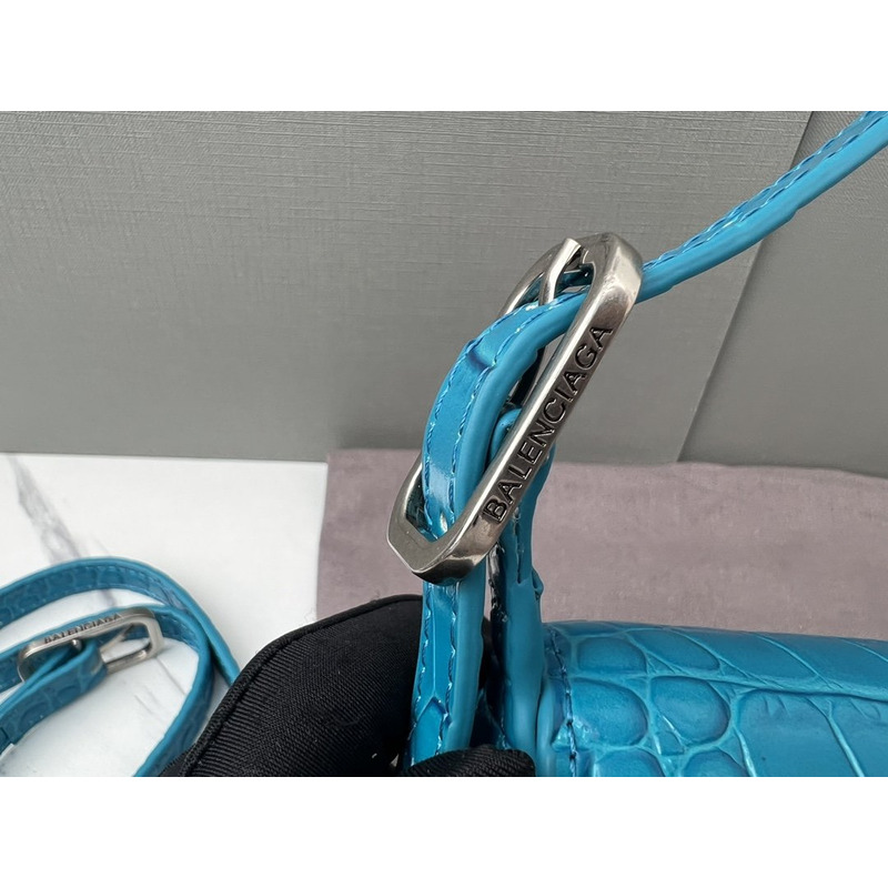 Ba*len*cia*ga  croc-embossed calfskin handbag blue