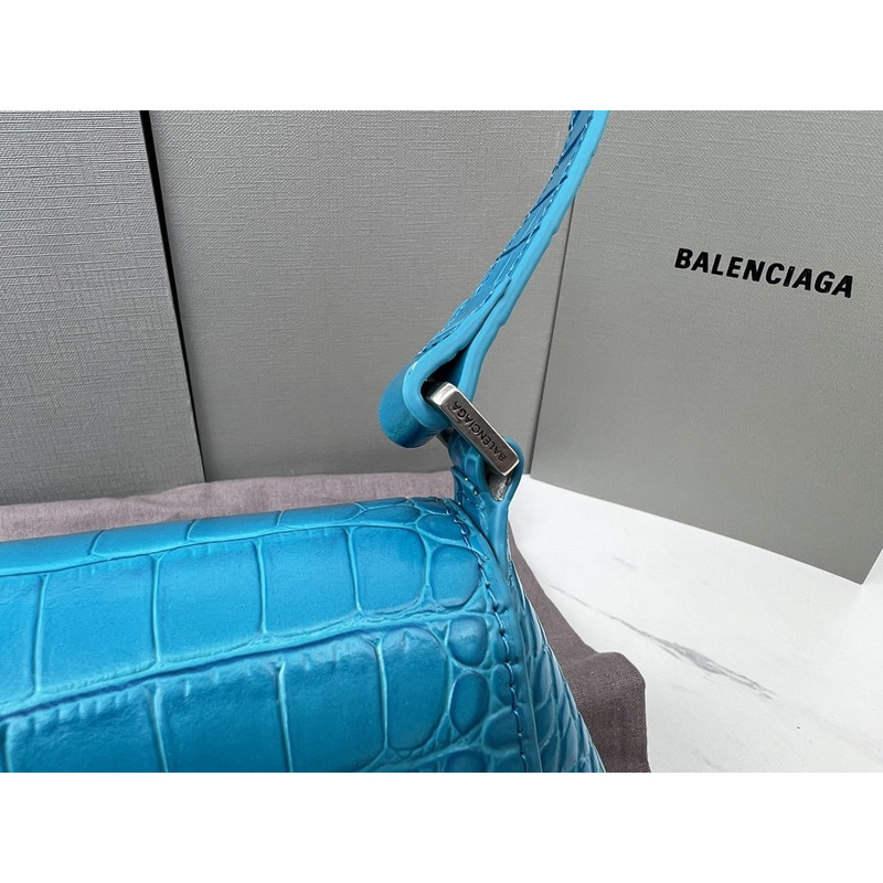 Ba*len*cia*ga  croc-embossed calfskin handbag blue