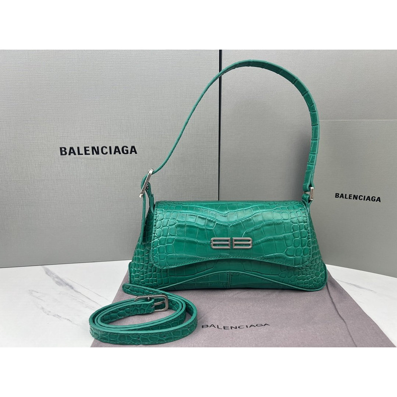 Ba*len*cia*ga croc-embossed calfskin handbag green