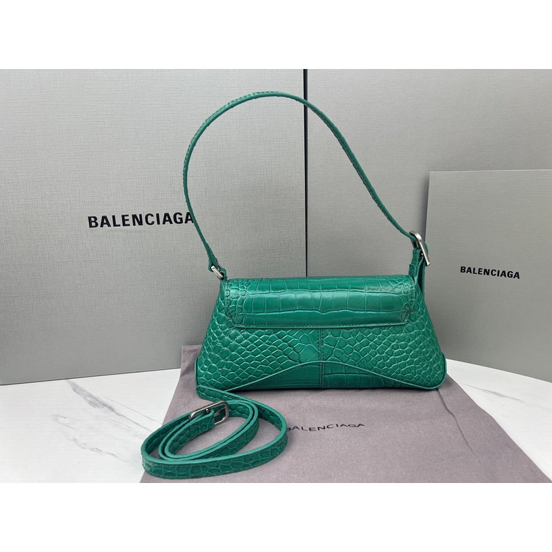 Ba*len*cia*ga croc-embossed calfskin handbag green