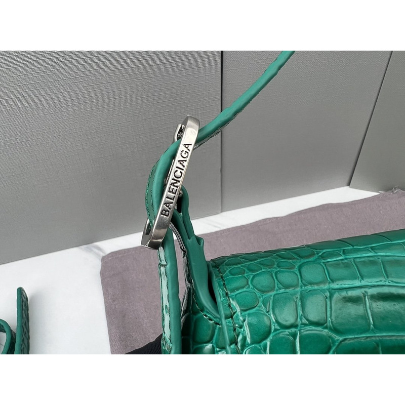 Ba*len*cia*ga croc-embossed calfskin handbag green