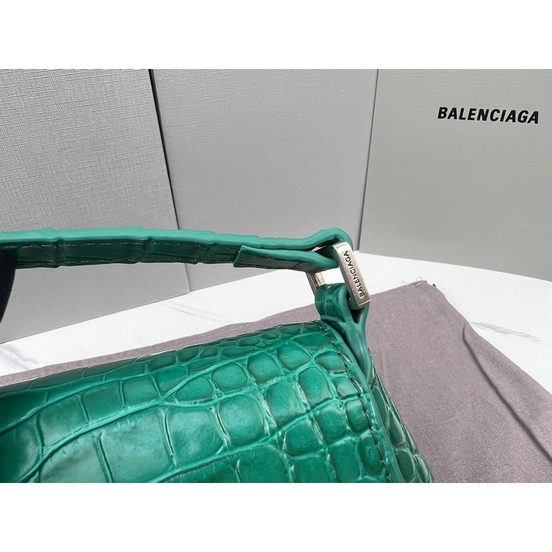 Ba*len*cia*ga croc-embossed calfskin handbag green