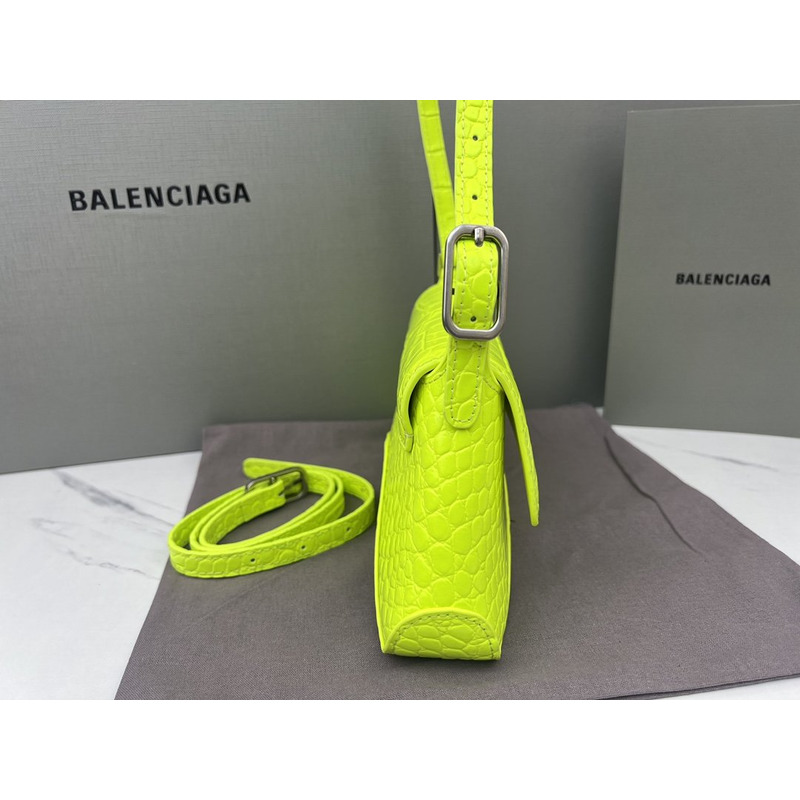 Ba*len*cia*ga croc-embossed calfskin handbag fluorescent green