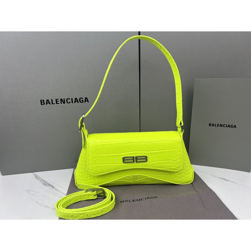 Ba*len*cia*ga croc-embossed calfskin handbag fluorescent green