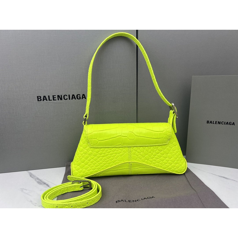 Ba*len*cia*ga croc-embossed calfskin handbag fluorescent green