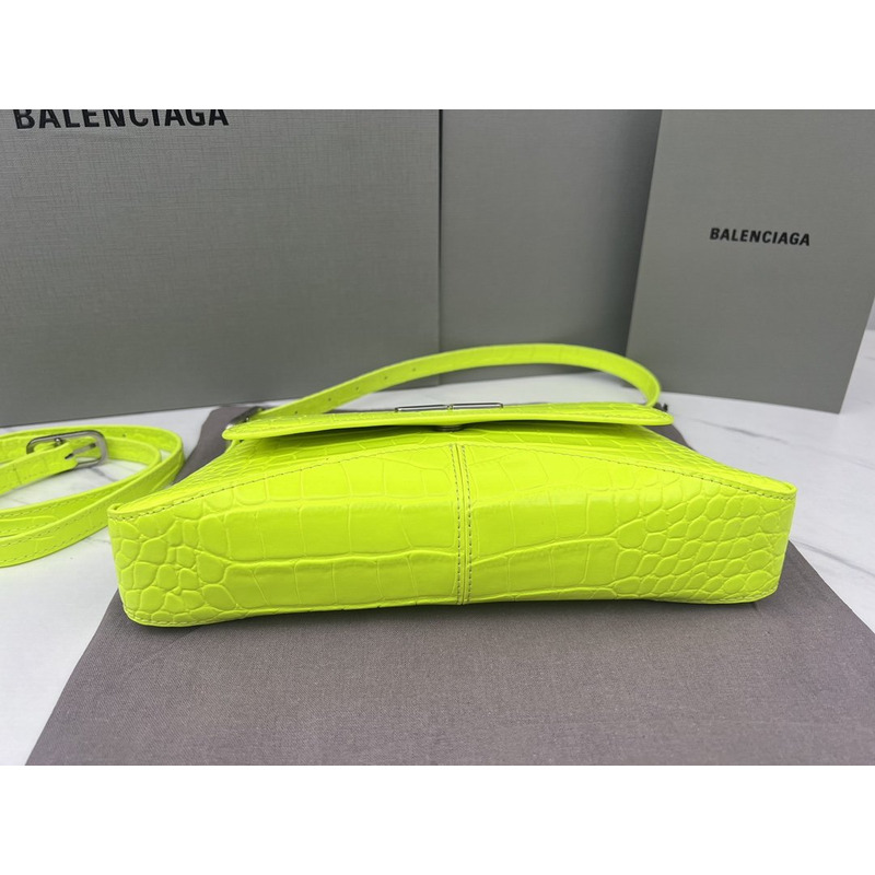 Ba*len*cia*ga croc-embossed calfskin handbag fluorescent green