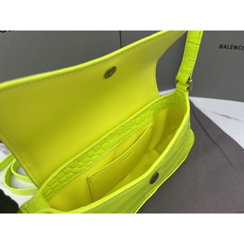 Ba*len*cia*ga croc-embossed calfskin handbag fluorescent green