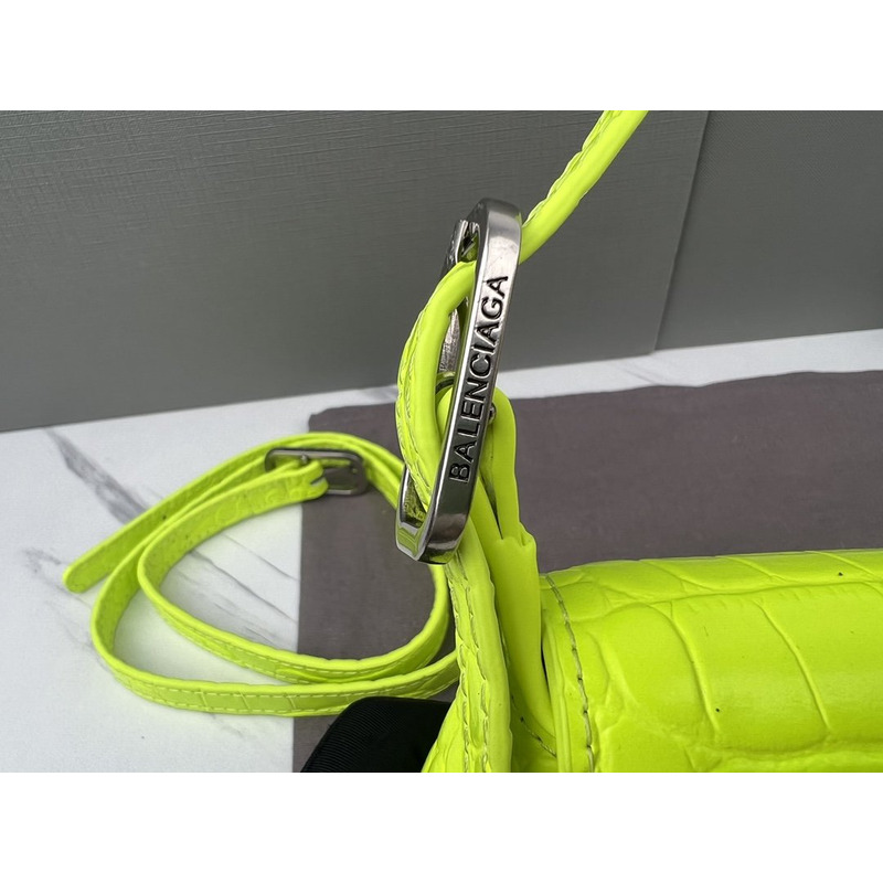 Ba*len*cia*ga croc-embossed calfskin handbag fluorescent green