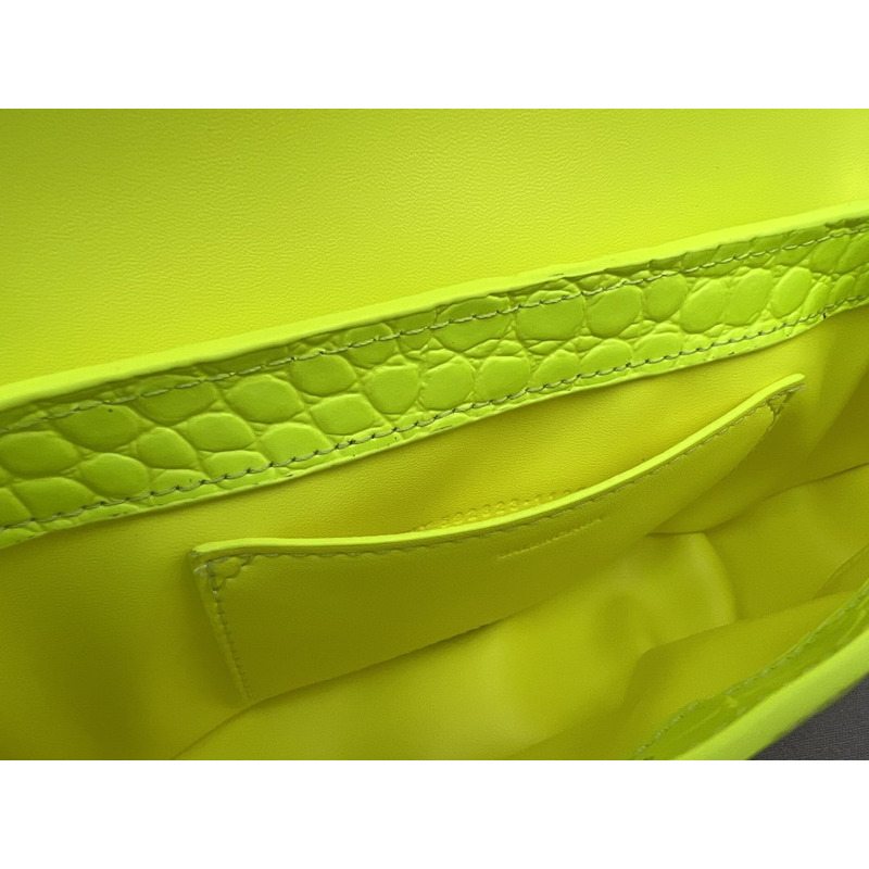 Ba*len*cia*ga croc-embossed calfskin handbag fluorescent green